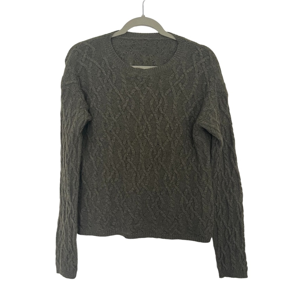 Cashmere Merino Wool Cable Knit Sweater Green Size XS